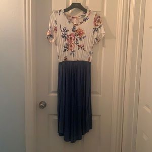 Mid length super soft stretch floral and solid dress.